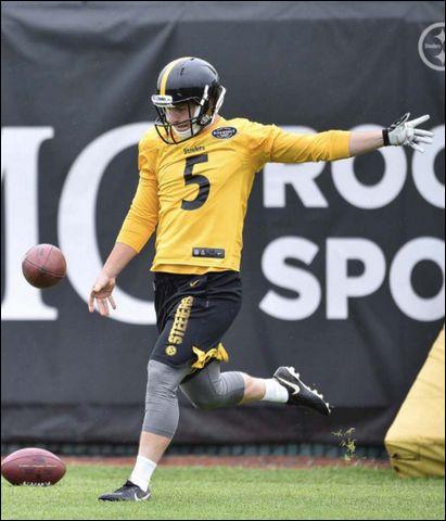 Mars graduate Matt White, shown here kicking during the Pittsbugh Steelers' mini-camp in 2019, will be handling the kicking and punting duties for the CFL's Hamilton Tiger-Cats in 2021.