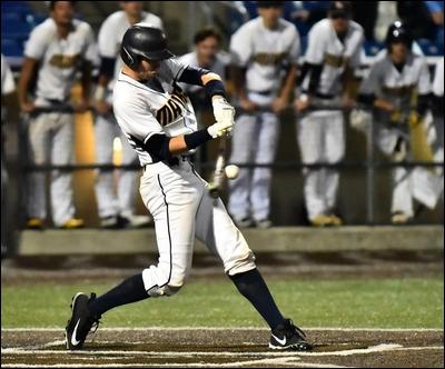 Former Mars baseball star Jack Anderson, seen here making contact during the WPIAL Class 5A championship game in 2017, has transferred to the University of Pittsburgh.